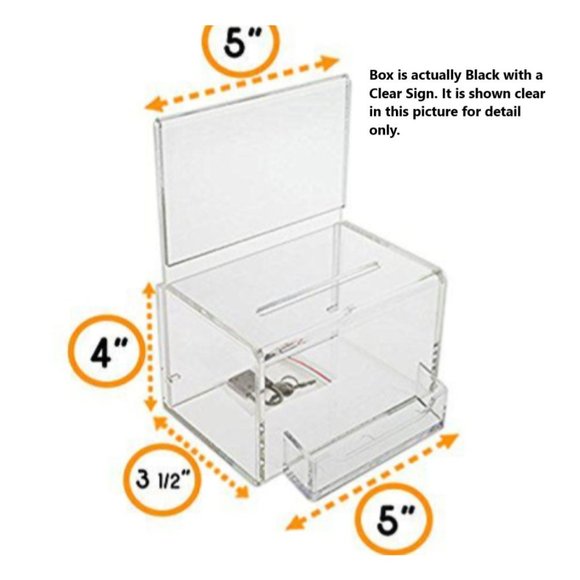 SourceOne Oblong, Donation Box with Clear Sign Holder/Ad Frame and Free Lock, 5 - Picture 7 of 9